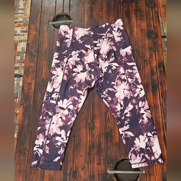 Tek Gear Women's Purple Floral Print Activewear Leggings Sz L - Picture 7 of 7
